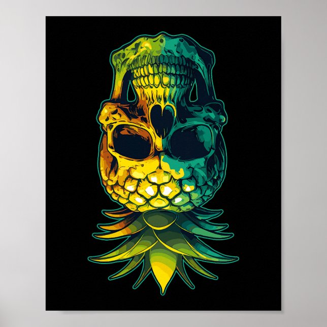 Poster Pineapp à l'ananas pivotante Crâne drôle à l'enver (Devant)