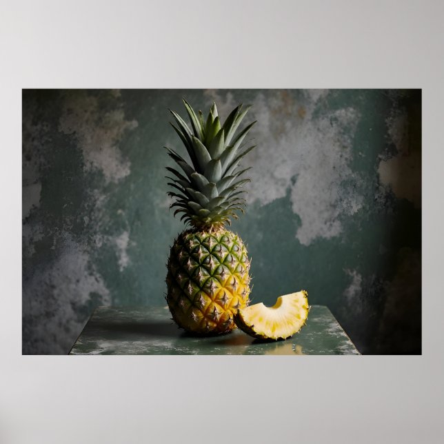 Poster Pineapple & Pineapple Slice Rustic Grunge Photo (Devant)