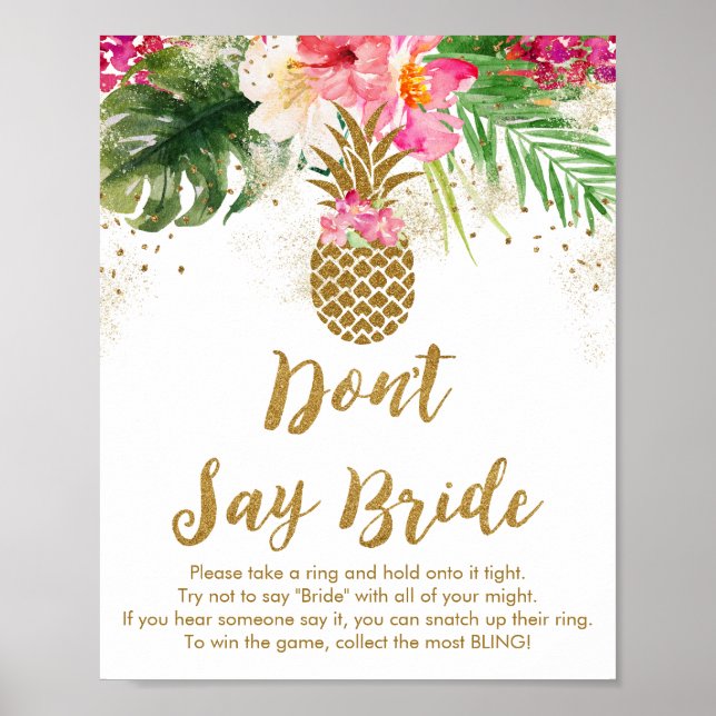 Poster Pineapple Tropical Floral ne pas dire jeu de marié (Devant)