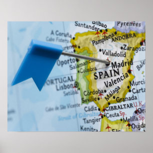 Poster Pingle de carte placée à Madrid, Espagne sur la ca