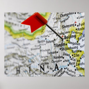 Poster Pinglette de carte placée à Pékin, Chine sur la ca