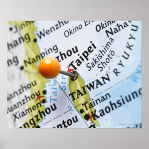 Poster Pinglette de carte placée à Taipei, Taïwan sur la 