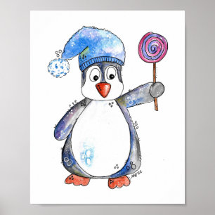 Poster Pingouin blanc mignon avec Lollipop