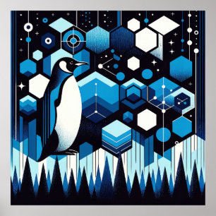 Poster Pingouin bleu profond Cool neige neige hiver Antar