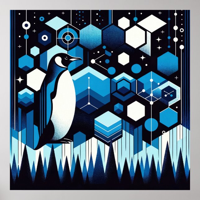 Poster Pingouin bleu profond Cool neige neige hiver Antar (Devant)