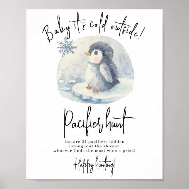 Poster Pingouin de bébé - baby shower de chasse à la paci (Devant)