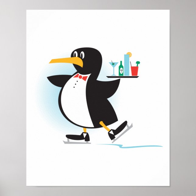 Poster pingouin de serveur mignon sur les patins (Devant)