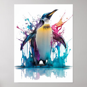 Poster Pingouin empereur aux éclaboussures colorées