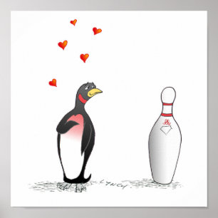 Poster Pingouin en amour avec pinceau de bowling
