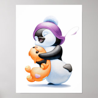 Poster Pingouin et Teddy Bear Nursery Imprimer