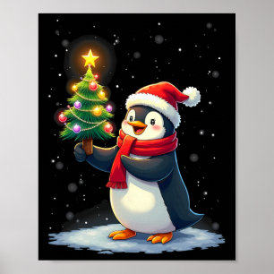 Poster Pingouin mignon arbre de Noël Pyjama Filles Garçon