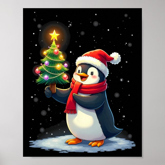 Poster Pingouin mignon arbre de Noël Pyjama Filles Garçon (Devant)