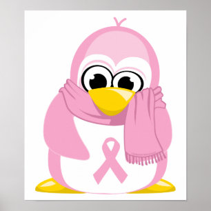 Poster Pingouin rose de cancer du sein
