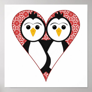 Poster Pingouins Coeur de dentelle mignonne