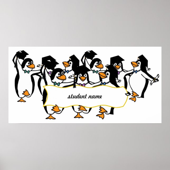 Poster Pingouins diplômés avec bannière (Devant)
