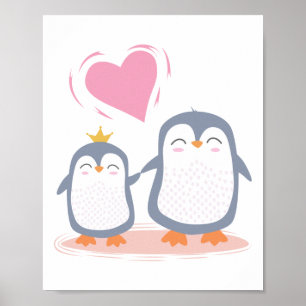Poster pingouins mignons amoureux