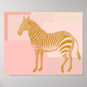 Poster Pink and Gold Zebra Drawing
