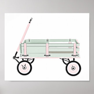 Poster Pink and Green Toy Wagon Kids Decor Imprimer l'aff