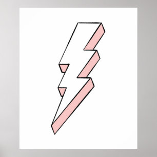 Poster Pink and White Lightning Bolt with Rough Edges