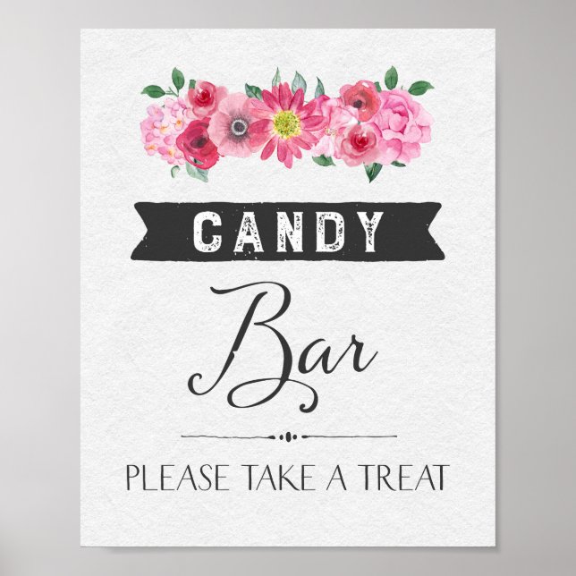 Poster Pink Aquarelle Florale Barre à Bonbons Signal Mari (Devant)