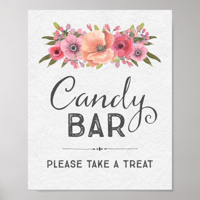 Poster Pink Aquarelle Florale Barre à Bonbons Signal Mari (Devant)