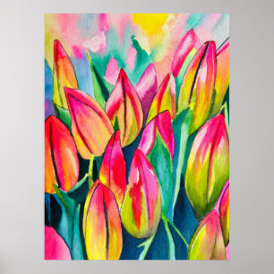 Poster Pink aquarelle tulipe art