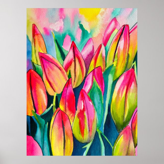Poster Pink aquarelle tulipe art (Devant)