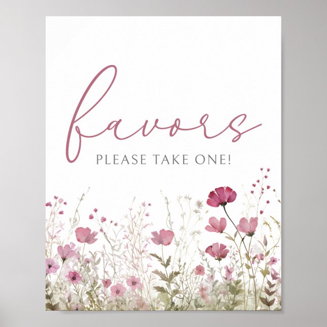 Poster Pink Baby In Bloom Wildflower Shower Favor Sign (Devant)