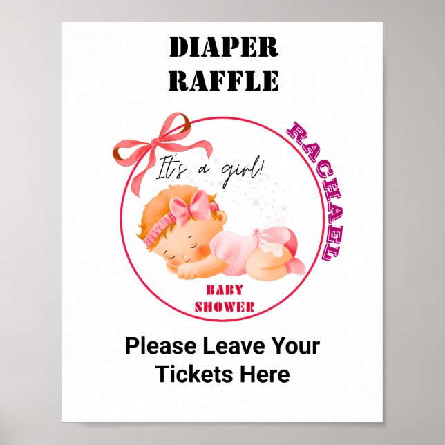 Poster Pink Baby Shower, Baby Girl Shower Party Game (Devant)