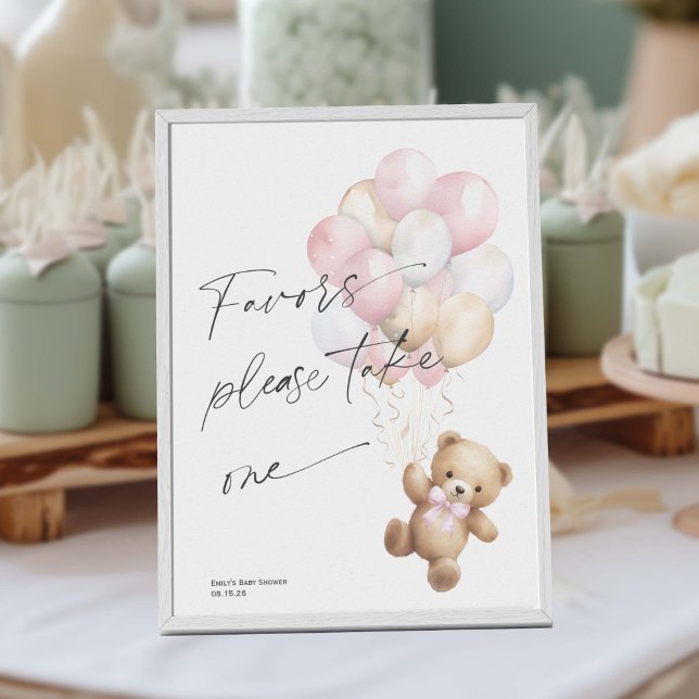 Poster Pink Bearly Wait, mignonne bébé fille Douche signe (Pink Bearly Wait, Baby Girl Shower Favor Sign.)