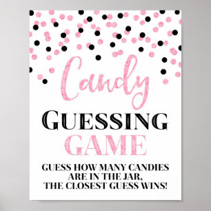 Poster Pink Black Confetti Candy Guessing Game Sign