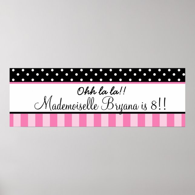 Poster Pink & Black Polka Dot Paris Anniversaire (Devant)