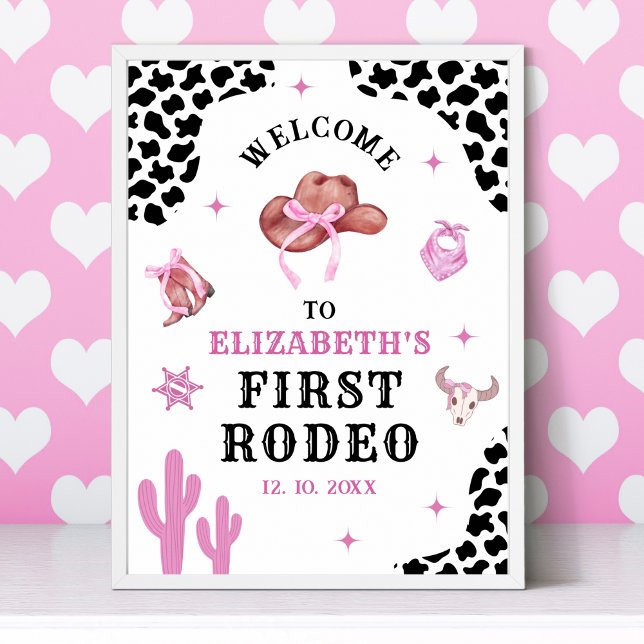 Poster Pink & Black Western Cowgirl "First Rodeo" Birthda (Créateur téléchargé)
