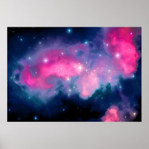 Poster Pink & Blue Galaxy & Stars Abstract