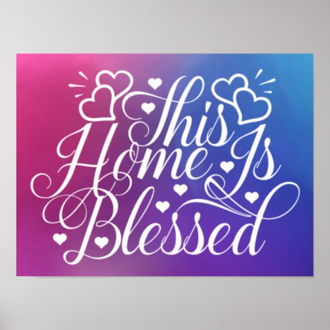 Poster Pink & Blue Gradient - Cette Maison Est Heureuse (Devant)
