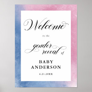 Poster Pink & Blue Script Gender Reveal Welcome