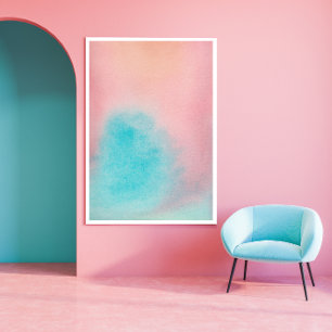 Poster Pink Blue Sky Abstrait Watercolor Imprimer