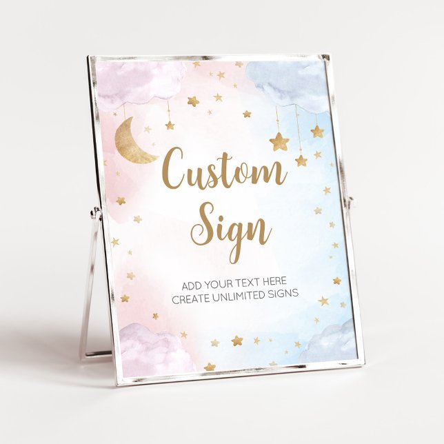 Poster Pink Blue Twinkle Little Star Gender Reveal Sign (Twinkle Little Star Gender Reveal Custom Sign)
