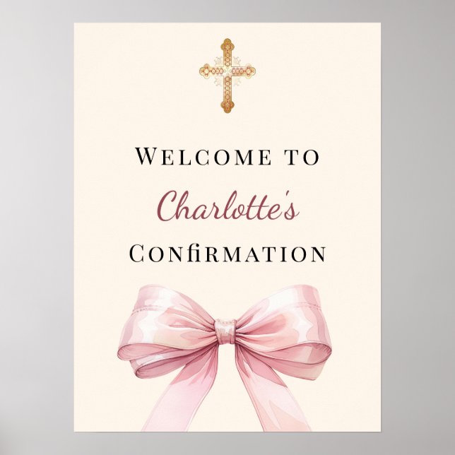 Poster Pink blush bow ivory Confirmation welcome (Devant)