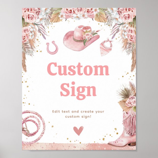 Poster Pink Boho Premier Rodéo 1er Anniversaire Personnal (Devant)