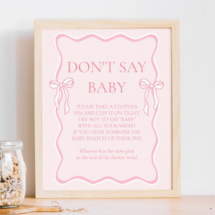 Poster Pink Bow Baby shower ne pas dire Baby Game