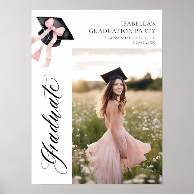 Poster Pink Bow Coquette Graduate Cap Bienvenue (Devant)