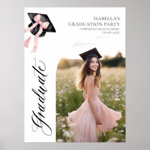 Poster Pink Bow Coquette Graduate Cap Bienvenue