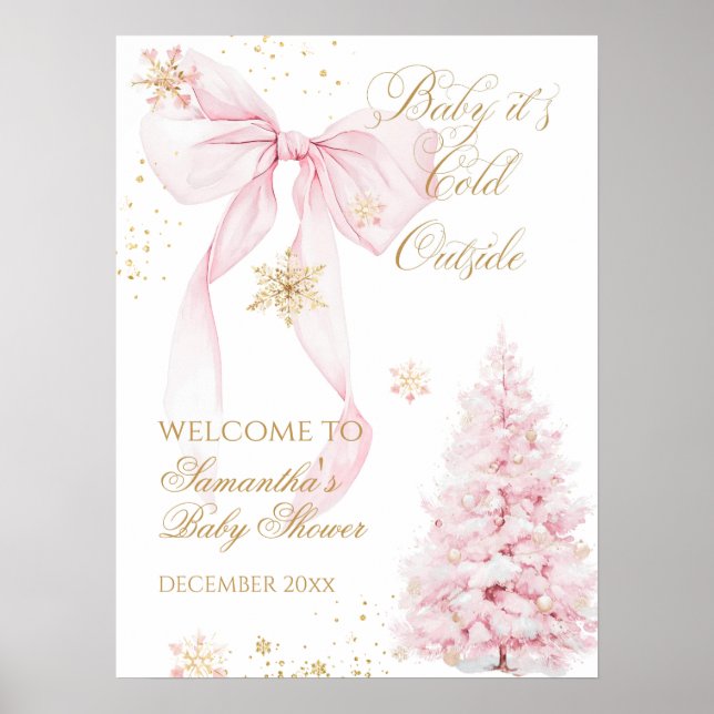 Poster Pink Bow Froid Dehors Baby Girl Douche (Devant)