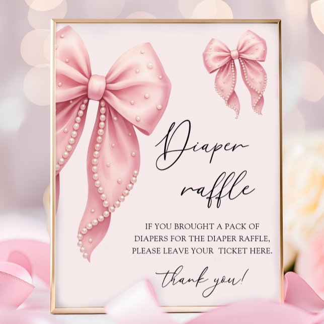 Poster Pink Bow Girl Baby Shower Diaper Raffle (Créateur téléchargé)