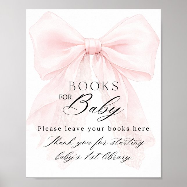 Poster Pink Bow Girl Modern Baby Shower Book Request (Devant)