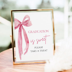 Poster Pink Bow Graduation is Sweet Please Take A Treat