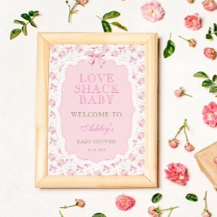 Poster Pink Bow Love Shack Baby shower Bienvenue