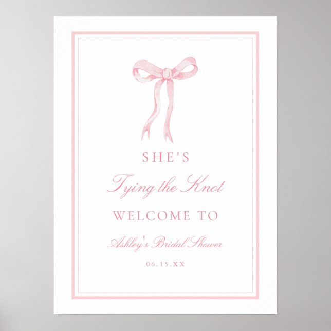Poster Pink Bow Tying Fête des mariées Knot Bienvenue (Devant)