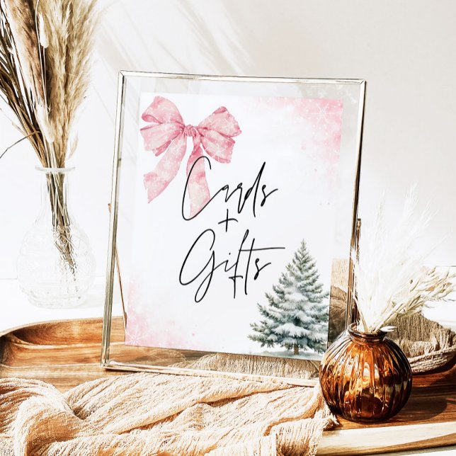 Poster Pink Bow Winter Snowflake BabyShower Cards & Gifts (Créateur téléchargé)